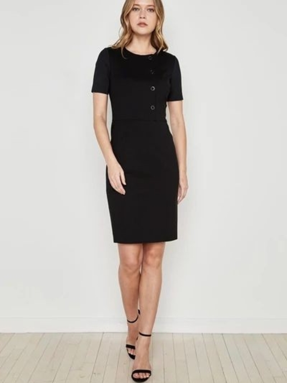 Elie Tahari Black Short-Sleeve Sheath Dress